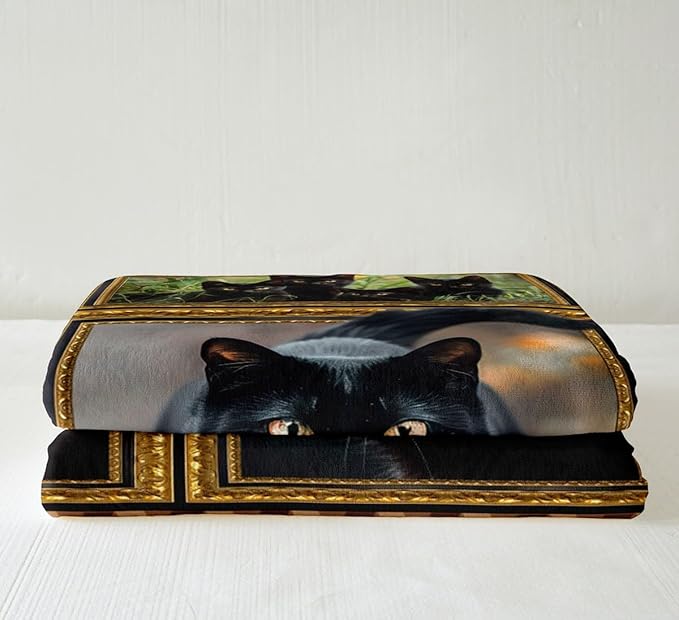 Feelyou Black Cat Fleece Throw Blanket for Bed Sofa Couch Cute Cat Plush Blanket 40"x50" Kawaii Kitten Sherpa Blanket Gift for Havana Cat Lover Fuzzy Blanket Flannal Blanket