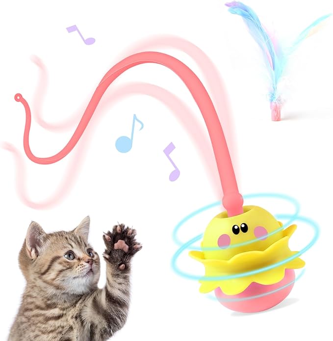 Interactive Cat Toys for Indoor Cats,Smart Automatic Moving Cat Ball Toys with Tail Teaser and Feather,USB Rechargeable(Yellow)