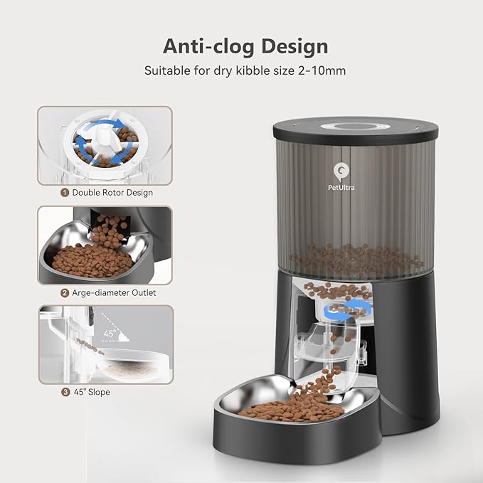 Automatic Cat Feeder: 4L Timed Cat Food Dispenser Programmable 1-6 Meals for Cat and Small Medium Dog- Auto Pet Feeder Easy to Set Up Dual Power Supply with Desiccant Bag| Detachable Washable