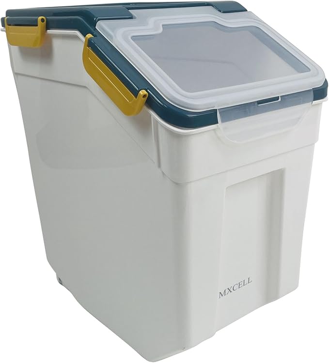 Large Airtight Dog Food Storage Container With spoon and Measuring Cup, 15~30LB Pet Food Storage Container Bin,for Rice/Grain/Pet Food/Flour(Blue)