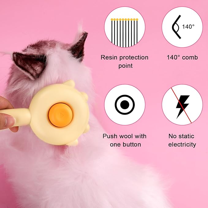 3pcs Pet Hair Cleaner Brush, Cat Brush with Release Button Magic Pet Comb Cat Shedding Brush Pet Massage Comb for Cats Dogs Removes Tangled Hair Long Hair