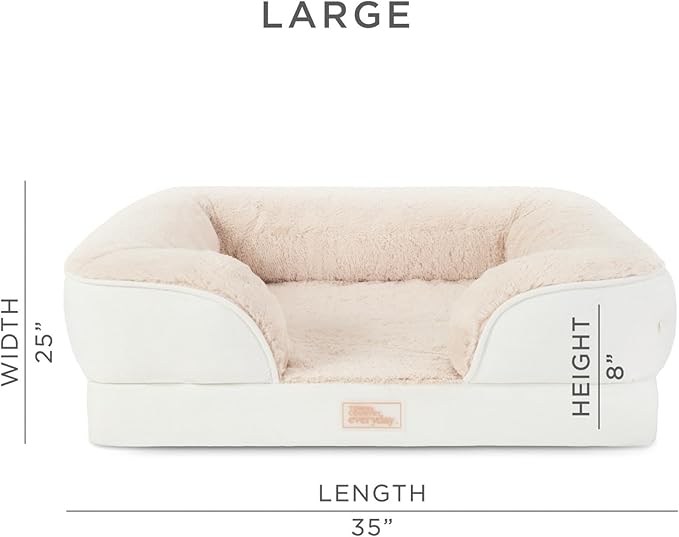 TOWN & COUNTRY EVERYDAY CuddleTown Comfy Solid Bolster Sofa Pet Bed, Supportive & Calming Egg Crate Foam, Water Repellent, Non-Slip Bottom, Machine Washable Cover, Cream, Large 35"x25"x8"