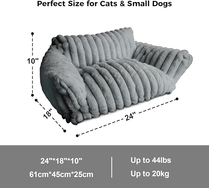 Cat Couch Bed for Pets, 24IN Cat Beds with Premium Soft Corduroy Fleece, Cute Waterproof Cat Sofa with Cotton for Small Medium Dogs & Kittens with Removable Washable Cover (Warm Grey)