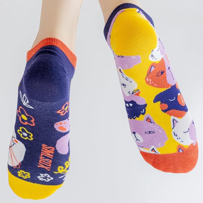 2 Pairs Funny Cartoon Animal Print Cotton Ankle Socks for Women Teens