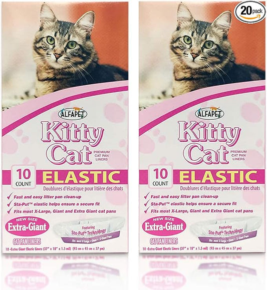 Alfapet Cat litter box liners, Elastic bags liners, 20 Count For Large, X-Large, Giant, Extra-Giant Size litterbox- With Sta-Put Technology for Firm, Easy Fit- Quick + Clever Waste Cleaners, Pack of 2