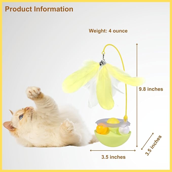 Interactive Cat Feather Toys, Catnip, Track Balls, Cat Teaser for Indoor Cats and Kittens Exercise (Yellow)