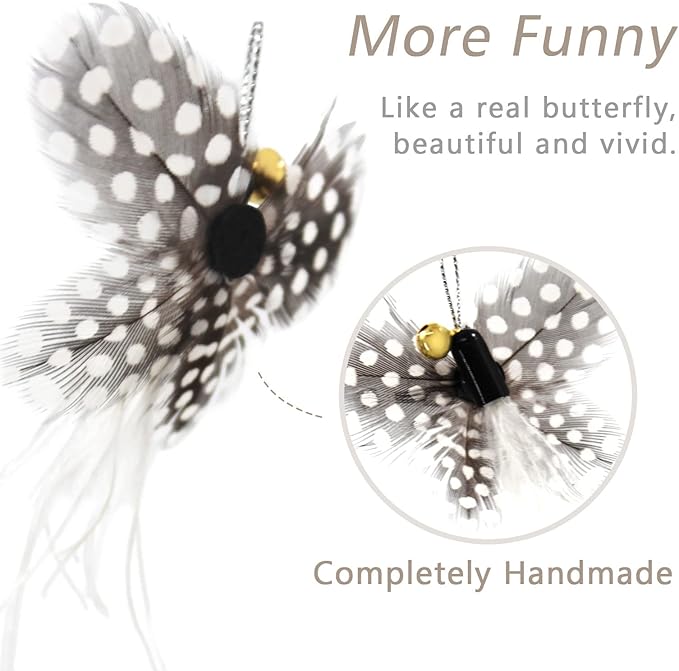 SONGWAY Cat Teaser Wand Toy - 9 Pieces Retractable Cat Wand Toy Set, Insect Worm Replacement Teaser with Bell, Cat Feather Toys for Indoor Cats, Interactive Cat Toy for Kitten Cat