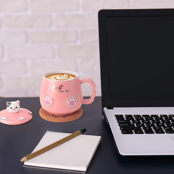 Bgbg Cute Cat Mug, Kawaii Anime Cat Coaster, 14 oz, Pink