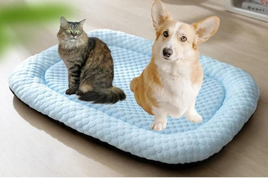 Pet Cooling Mat for Cats and Small Dogs, Self Cooling Fabric, Lightweight, Soft and Comfortable, Leak-Proof, Washable, Cozy Sleeping mat, Indoor/Outdoor (Blue, Medium)