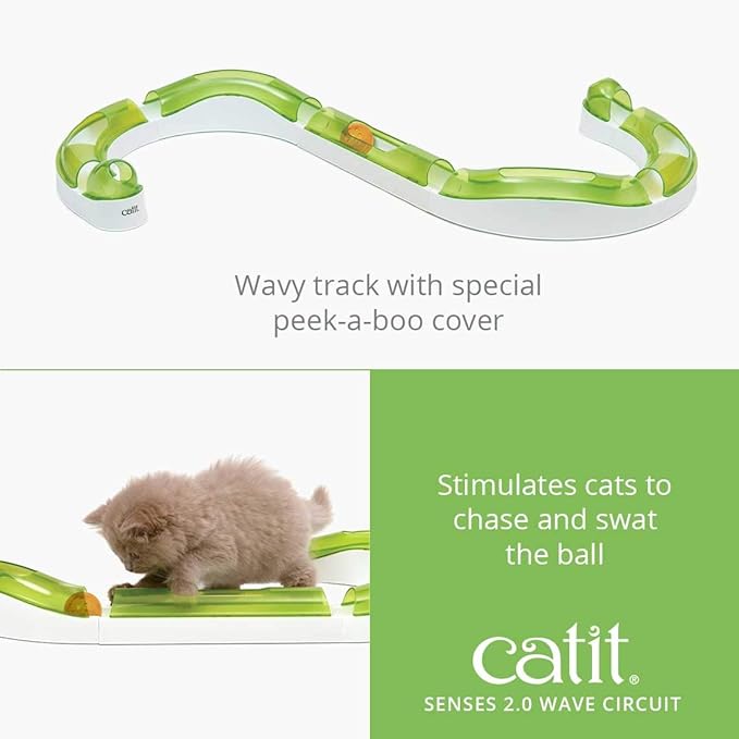 Catit Senses 2.0 Wave Circuit Interactive Cat Toy - 8-Piece Closed-Track Ball Toy for All Breed Sizes