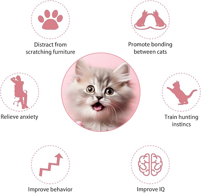 KALAMANDA Cat Collar Toy with Long Metal Rod, Upgraded Cat Feather Neck Collar Toy with 6 Replacement Refills, Interactive Self Playing Toys with Bell for Indoor Kittens Small Animals, Pink/Blue