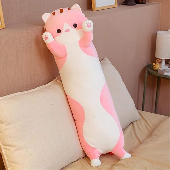shangman Lovely Plush Cat Doll Cute Cartoon Soft Stuffed Kitten, Long Throw Sleeping Pillow, Toy Gift for Kids Girlfriend Multiple Size (Pink,90cm/35.4in)
