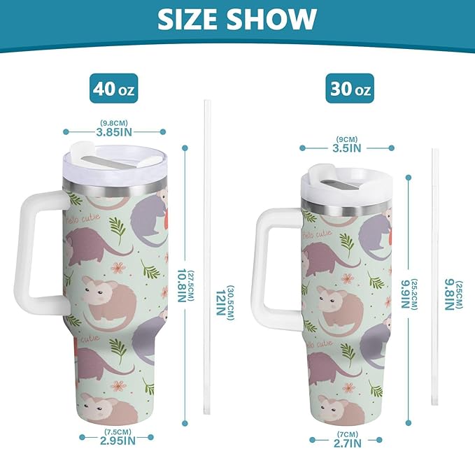 Boccsty Possums Cute Animal Insulated Tumblers Reusable Stainless Steel Tumbler 30 oz Cup Coffee Travel Mug Water Bottle with Handle & Flip Straw for Home Office Car