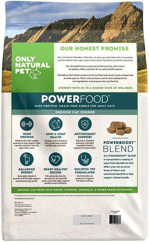 Only Natural Pet Powerfood Poultry Indoor Cat Dinner Dry Food - High-Protein Grain Free Kibble for Adult Cats, Made in USA and Supports Skin & Coat, Heart, & Immune Health, 10 Lb Bag