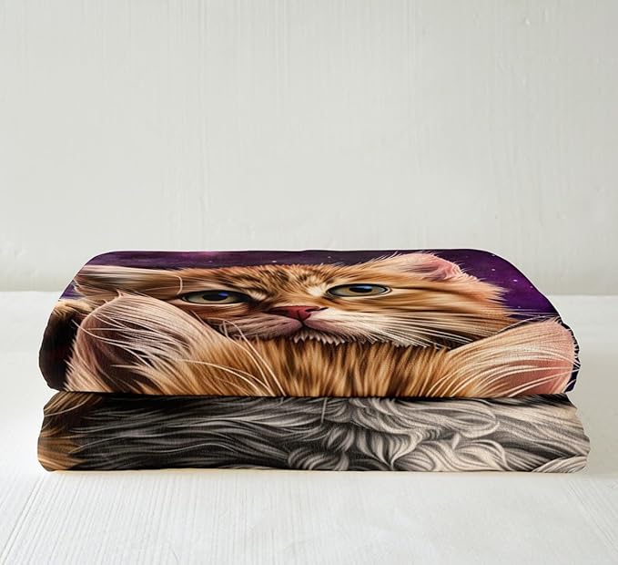 Erosebridal Cute Cat Blanket, Purple Galaxy Sherpa, Kids Boys Girls Blanket, Kawaii Kitten Print, Outer Space Planets Fleece, 30"x40"