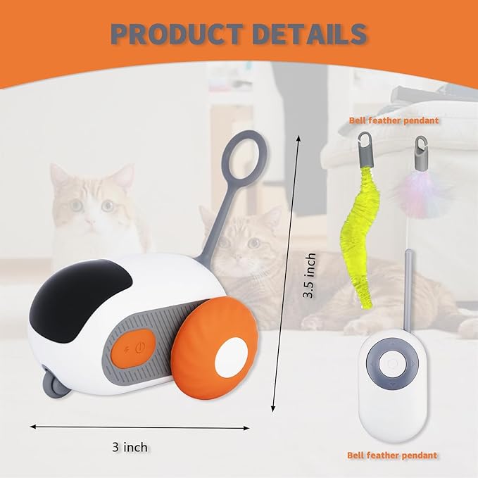 Remote Control Cat Toy for Indoor Interactive Turbo Tail 2.0 Cat Toy Automatic Moving Eemote Mouse Smart Electric Teazys Cat Toy Mobile Car Toy, Orange
