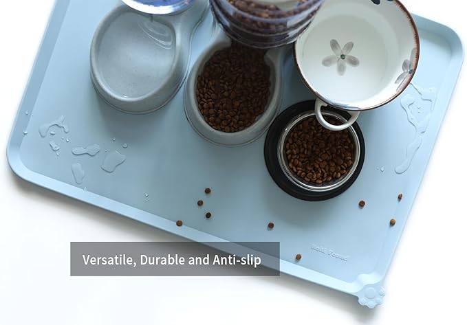 Hoki Found X-Large Silicone Pet Food Mats Tray - Non Slip Pet Dog Cat Bowl Mats Placemat - Dog Pet Cat Feeding Mat - Waterproof Dog Cat Food Mats -Pet Water Mats for Carpet - Frost