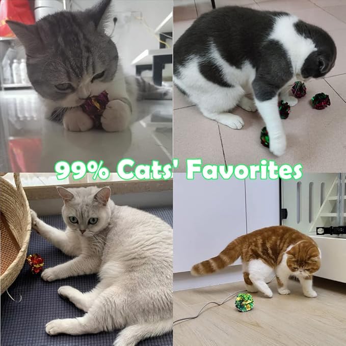 Mylar Crinkle Balls Cat Toys Interactive Crinkle Cat Toy Balls Independent Pet Kitten Cat Toys for Fat Cats Kittens Exercise, Soft and 2 Inch (24 Pack)