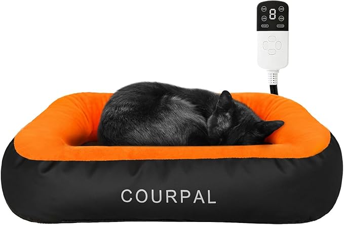 Heated Pet Bed for Indoor Cats - Self Warming Heating Dog Bed with Fur Fluffy Plush - Orthopedic Small Animal Bed with Memory Foam Side for Cat Puppy Rabbit - 4 Timing | 9 Temp | 19"x15"