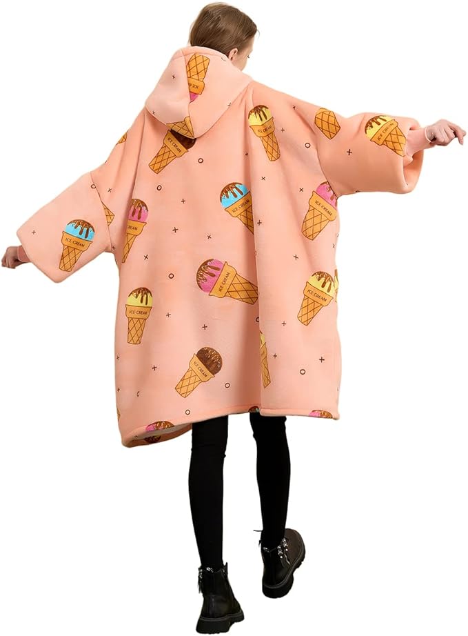 KFUBUO Wearable Blanket Hoodie for Adults Sherpa All Patterns Ice Cream Oversized Sweatshirt Blanket with Pockets Cute Birthday Gifts for Women