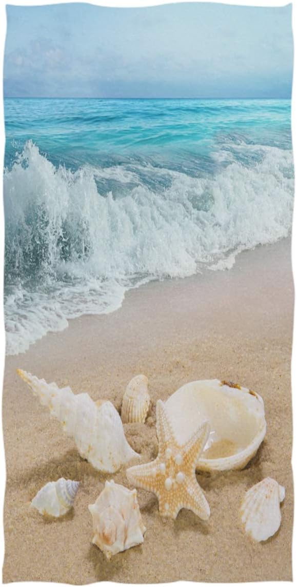 Wamika Beach Seashell Starfish Hand Towels Sea Ocean Wave Summer Bathroom Towel Ultra Soft Absorbent Multipurpose Towels for Hand,Face,Gym,Sports Home Decor, 16x30