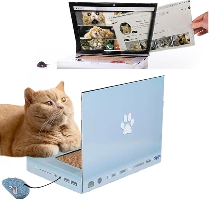 Laptop Scratcher Cat Toy - Cat Keyboard Toy - Cat Toy 3-in-1 with Fluffy Mouse and a Ball Track Pad Toy – Cat Toy Funny with 2 Interchangeable Screens