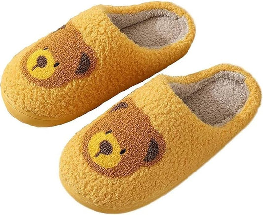Animal Pattern Slippers - Hello Cat, Bear, Moose & Love Designs - Comfy Memory Foam Plush Cloud Slippers for Couples & Indoor Home