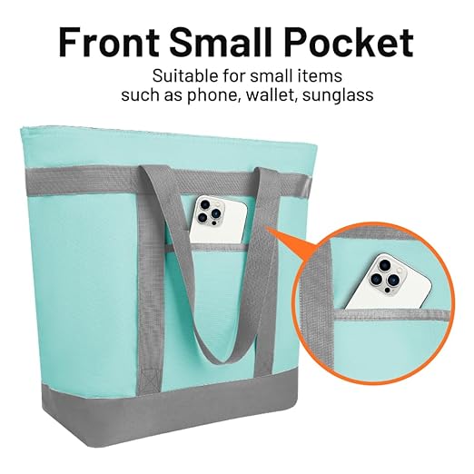 2Pk Insulated Reusable Tote Bag for Grocery Shopping for Women/Men, Pizza/Food Delivery Bag to Keep Food Cold/Hot for Uber Eats/Doordash/Grubub, Cooler bags for Travel/Beach/Picnic, Green