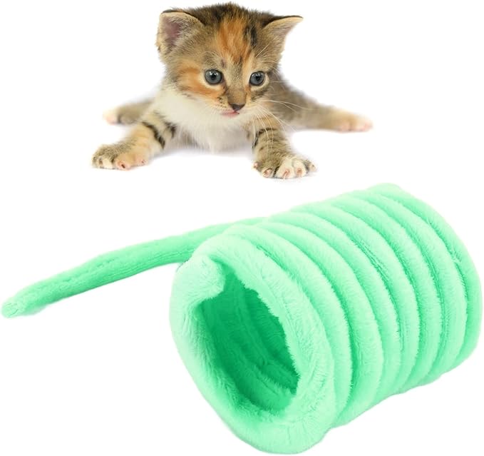 Plush Cat Spring Toys, Colorful Interactive Cat Toys Cat Entertaining Toys, Colorful & Durable Plastic Spring Coils Attract Cats Providing Interactive Playtime and stimulating Their Instincts(Green)