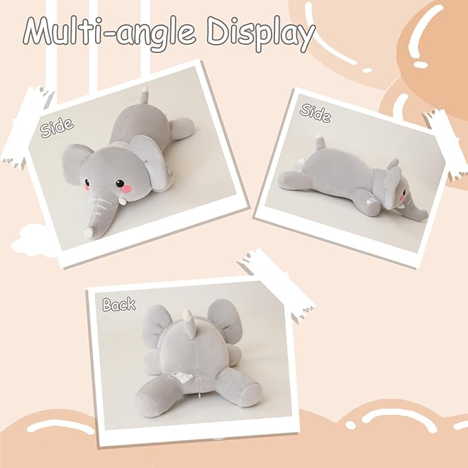 SQEQE Weighted Elephant Plush, Weighted Elephant Stuffed Animal, Cute Plushies Soft Pillow Toy Gift for Kids Adults 9.8 Inch, 0.8 Lbs