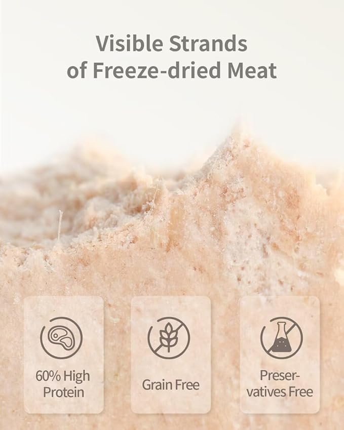 Freeze-Dried Cat Food, 97% Raw Meat 60% High Protein, Grain-Free Cat Food Topper, Health Dry Cat Food (Poultry Recipe - 2.1 Ounce)