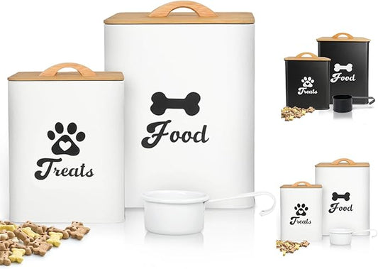 Dog Treat Container 2PCS, Dog Food Storage Container with Lids Airtight, Dog Treat Jars for Kitchen Counter-7+3Lbs, Small Dog Cookie Jar for Storage, Pet Treat Container (Upgraded) White