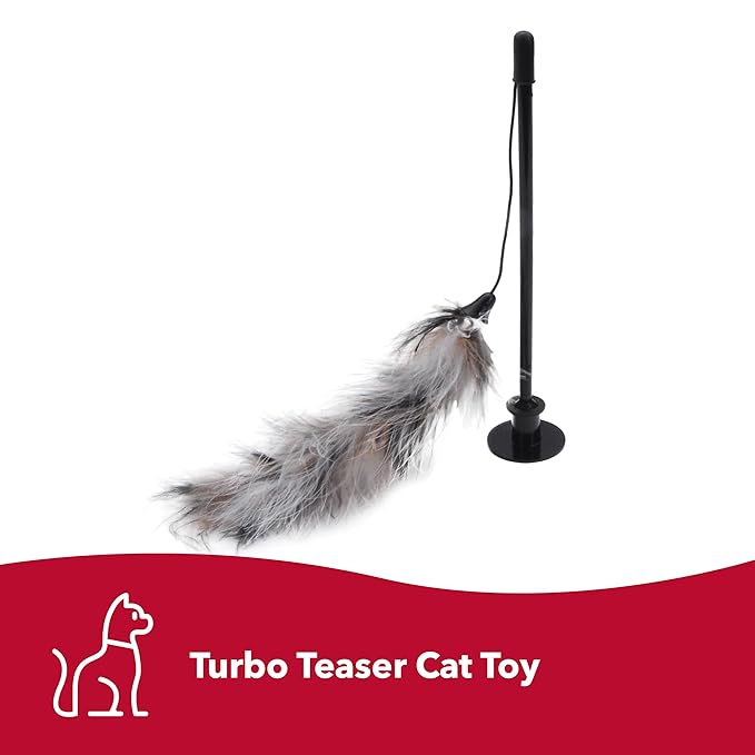 Coastal Pet Turbo Teaser Cat Toy - Interactive Cat Feather Toy and Cat Wand - Attach to Cat Towers & Scratcher Pads - Assorted - 10"