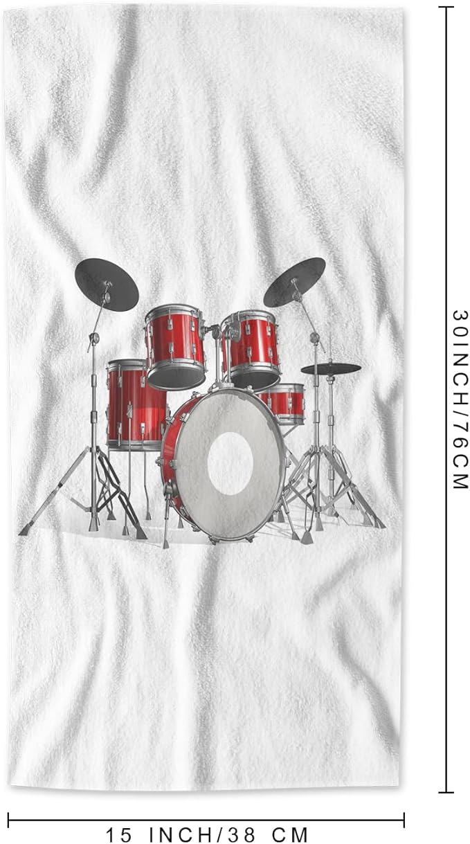 AOYEGO Music Beach Towels Rock N Roll Jazz Musical Instrument Cool Drum Set for Show Concert Party Microfiber Soft Towels for Bath Hair Hand Towel for Women/Men/Girls/Boys 15x30 Inch