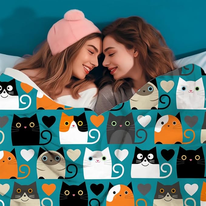 Cat Blanket Soft Cozy Flannel Throw Blanket Warm Lightweight Blankets Gifts for Cat Lovers Kids Girls Women Adults 80"x60"
