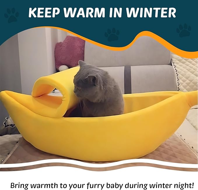 Banana Pet Bed Cute Funny Banana Bed Small Size for Indoor Cats, Small Animals, Christmas Pet Bed Lovely Pet Supplies for Cats Kittens