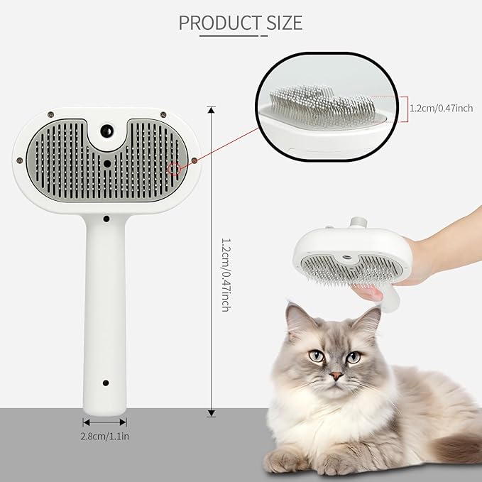3 in 1 Cat Brush for Shedding - Spray Pet Hair Removal Comb with Water Tank and Release Button - Steamy Cat Brush - Pet Spray Hair Comb for Dogs and Cats