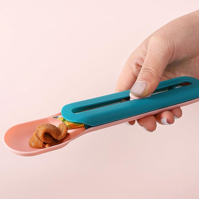 Cat Strip Squeeze Spoon, Multi Functional Pet Spoons Cat Feeder, 2pcs Cat Wet Food Spoon Pet Food Spoon for Lickable Wet Cat Treats Pet Liquid Snack Feeding(Dark Green+Pink