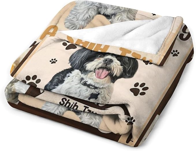 Dog Blanket Cute Shih Tzu Print Throw Blankets for Couch Sofa Bed Stuff Decor Lightweight Soft Cozy Fleece Plush Warm Flannel Bedding Blanket Pet Lover Gifts for Baby Boys Girls Kids Adults 50"x60"