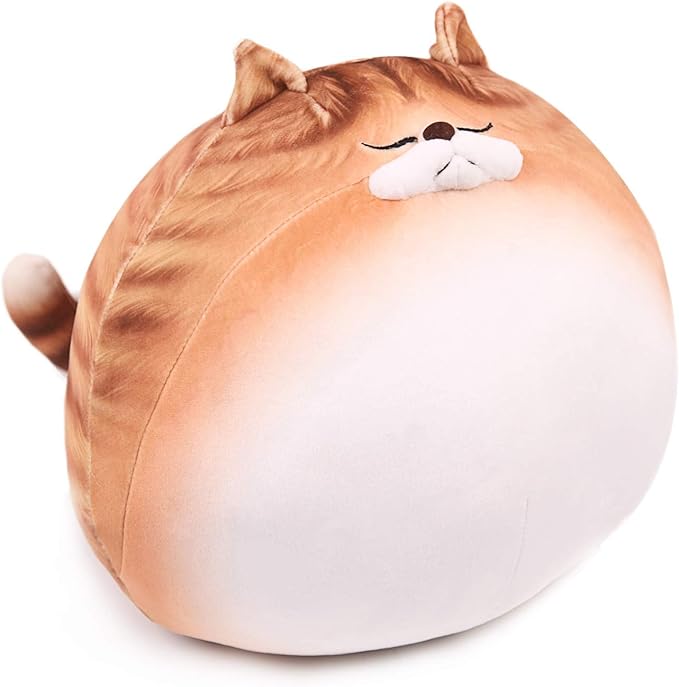ARELUX 11.8In High Chubby Cat Plush Pillow, Cute Orange Fat Kitty Cat Stuffed Animal Soft Kitten Adorable Hugging Pillow Anime Plushies,Funny Toy Birthday for Adults Friends