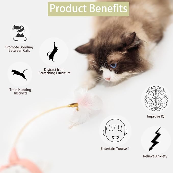 Cat Collar with Feather Toy Attached Interactive Cat Feather Wand Toy Kitty Teaser Toy Cat Neck Toy Hands Free Teasing Wand Feather Silicone Adjustable Collar for Indoor Cat Exercise