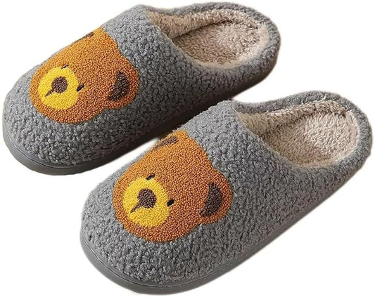 Animal Pattern Slippers - Hello Cat, Bear, Moose & Love Designs - Comfy Memory Foam Plush Cloud Slippers for Couples & Indoor Home