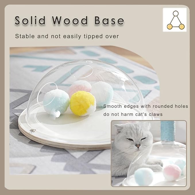 Marchul Cat Ball Toy with Hanging Balls, Wooden Cat Fetch Ball Toy, Sisal Scratcher Interactive Kitten Fun Track Toy for Indoor Cats Physical Exercise, S