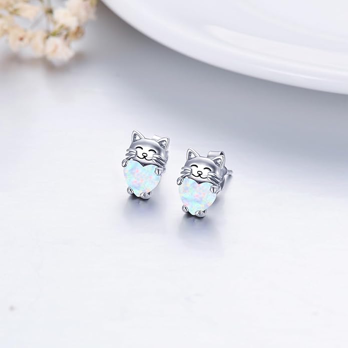 925 Sterling Silver Cat Earrings Cute Animal Kitten Stud Earrings cat Jewelry Gifts for Women Girls Hypoallergenic Earrings for Sensitive Ears