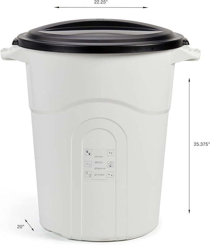 United Solutions Large Pet Food Storage Container with Snap-Tight Lid, 20 Gallon Capacity, Great for Dog Food, Livestock Feed, Bird Seed and More, (Pack of 2), White Base and Black Lid