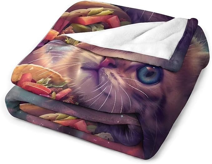 Funny Cat Print Blanket Food Taco Cute Kawaii Kitty Animal Galaxy Space Throw Blankets Gifts for Couch Sofa Bed Stuff Decor Soft Cozy Fleece Plush Warm Flannel Bedding for Lover Men Women 50"x60"