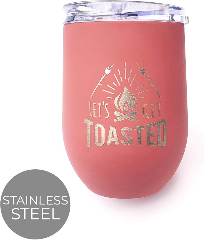 Campfire Metal Wine Tumbler / 12 Ounce Let’s Get Toasted Camping Cup/Funny Portable Bonfire Gift