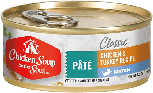 Chicken Soup For The Soul Classic Wet Kitten Food, Chicken & Turkey Pate, 5.5 Ounce Can (Pack of 24) | Soy Free, Corn Free, Wheat Free, Canned Cat Food Made with Real Ingredients