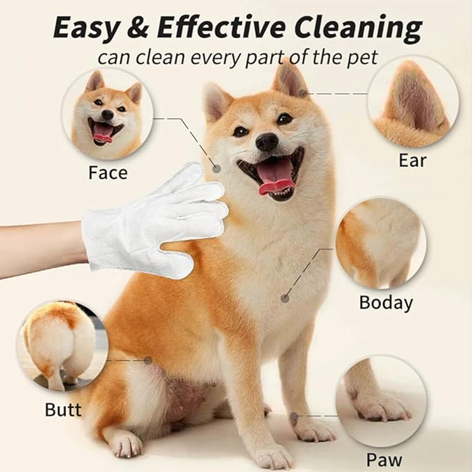 Pet Cleaning & Deodorizing Glove Wipes-Extra Thick-6pcs*3PACK, Bathing Spa for Dogs & Cats, Hypoallergenic, Nourish & Smooth Hair, for Daily Care & Traveling; CWSJ18