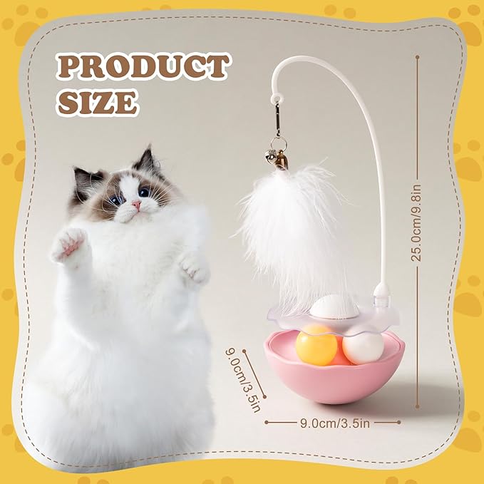 3-in-1 Tumbler Catnip Toy Interactive Cat Toys Cat Teaser with Feather and Bell, Track Balls Kitten Toys for Indoor Cats 9.8'' High (Pink)